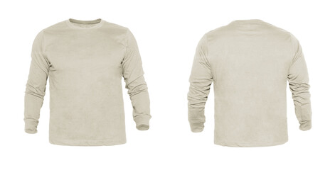 Wall Mural - Blank long sleeve T Shirts color sand on invisible mannequin template front and back view on white background
