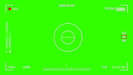 Sticker - Green colored chroma key camera rec frame viewfinder overlay background screen flat style design vector illustration. Chroma key VFX screen camera overlay abstract background concept for video footage