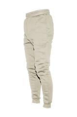 Wall Mural - Blank training jogger pants color sand on invisible mannequin template side view on white background
