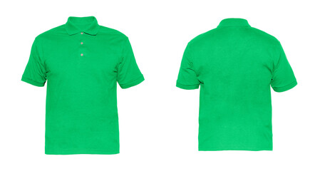 Sticker - Blank Polo shirt Three-button placket color light green on invisible mannequin template front and back view on white background
