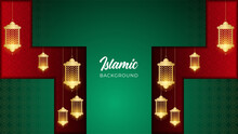 Ornamental Arabic Green Red Pattern Islamic Design Background. Ramadan Kareem Background