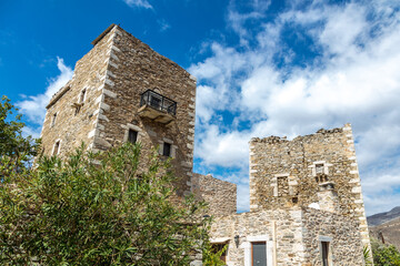 Wall Mural - Stonewall tower houses at Vatheia Vathia village Mani peninsula Laconia Peloponnese Greece.