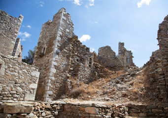 Wall Mural - Stonewall tower houses at Vatheia Vathia village Mani peninsula Laconia Peloponnese Greece.