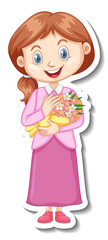 Canvas Print - A girl holding flower bouquet cartoon character