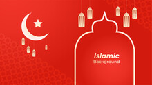 Mosque Frame Red White Pattern Islamic Design Background. Ramadan Kareem Banner Background