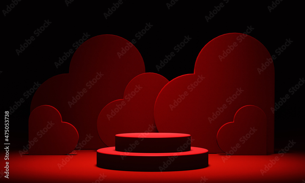 Valentines day podium pedestal with red hearts in background. Luxury ...