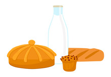 Milk And Bakery Products. Flat Vector Isolated Food Illustration