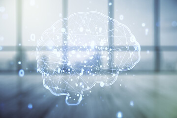 Aufkleber - Double exposure of creative artificial Intelligence interface on empty modern office background. Neural networks and machine learning concept