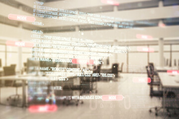 Aufkleber - Abstract virtual coding concept on a modern furnished office background. Multiexposure