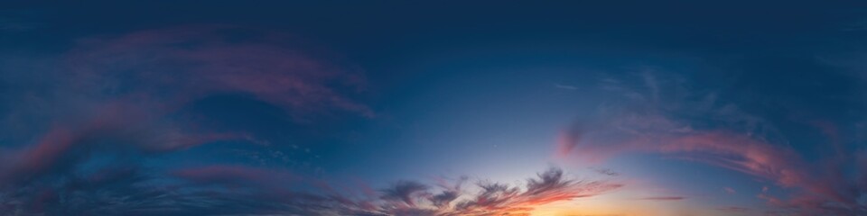 Wall Mural - blue evening sky seamless panorama spherical equirectangular 360 degree view with cumulus clouds, se
