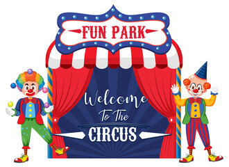 Wall Mural - Welcome to the circus banner with clown performance