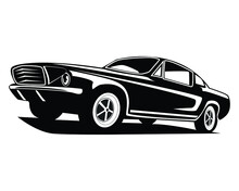 Vintage Muscle Car Vector Graphic Illustration Isolated Front And Bottom Black And White