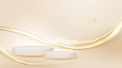 Wall Mural - Podium for product display luxury style and golden curve elements with glittering light effect.