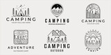 Fototapeta  - set of camping logo line art simple minimalist vector illustration template icon graphic design. bundle collection of various camp at nature with badge and typography style
