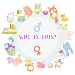 Naklejka na meble Gender reveal party invitation template. Boy or girl? Baby shower clipart. Blue and pink colors. Gender reveal. Vector illustration Isolated on white background