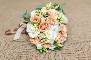 Wall Mural - Wedding bouquet from pretty orange roses