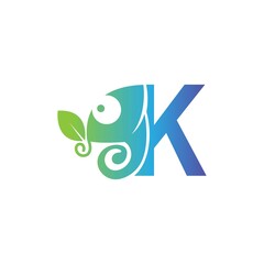 Sticker - Letter K icon with chameleon logo  design template