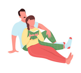 Poster - Couple rest at home semi flat color vector characters. Cuddling figures. Full body people on white. Lifestyle isolated modern cartoon style illustration for graphic design and animation
