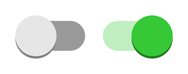 Poster - On Off Green Switch Button Toggle Slider Icon Set. Vector Image.