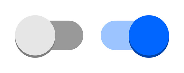 Poster - On Off Blue Switch Button Toggle Slider Icon Set. Vector Image.