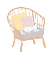Poster - Comfortable armchair with pet semi flat color vector item. Grey chair. Realistic object on white. Interior isolated modern cartoon style illustration for graphic design and animation