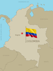 Wall Mural - highly detailed map of colombia with national flag. editable columbian gray map with region borders,