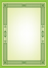 Rectangular Green Ornate Framework, Shadows. Template For Diploma Or Certificate. A3, A4 Page Sizes. 
