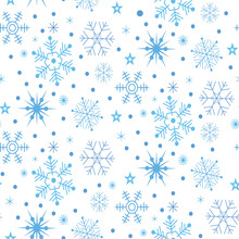 Christmas Seamless Pattern With Navy Blue Snowflakes Over White Background. Great For Christmas Greeting Cards, Gift Wrapping Paper, Home Décor, Textile And Wallpaper.
