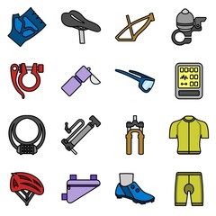 Bicycle sport related vector icon set collection pack, sign and symbol in outline and flat style.