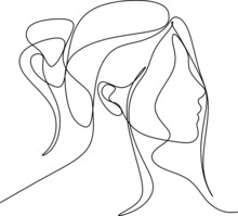 Background With A Portrait Of The Beautiful Young Girl-continuous Line Drawing