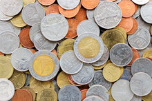 Stack Of Thai Coins (Baht). Over Light [blur And Select Focus Background]