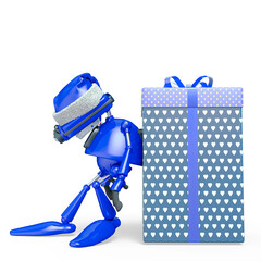 santa bot leaning on the gift box in white background