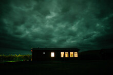 Scary House With Green Sky At Night