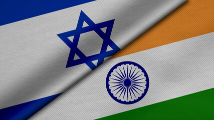 3D Rendering of two flags from State of Israel and India together with fabric texture, bilateral relations, peace and conflict between countries, great for background