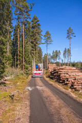 Wall Mural - Truck driving on a dirt road in the forest