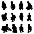 Vector Collection Set of Squat Pose People Silhouettes