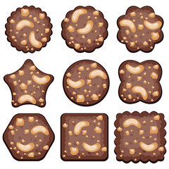 Wall Mural - vector set of chocolate chip cookies with nuts