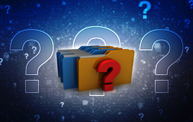 Poster - 3d rendering file folder with question symbol
