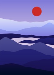 Wall Mural - mountain landscape poster. abstract minimalist background for prints, hand drawn contemporary vector