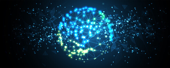 Poster - Neural network concept. Connected cells with links. High technology process. Abstract background