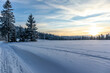 canvas print picture - Erste Winterwanderung auf dem Rennsteig bei schönstem Sonnenuntergang - Deutschland