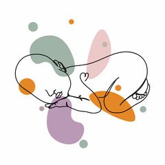 Wall Mural - Vector abstract continuous one single simple line drawing icon of newborn child in silhouette sketch.