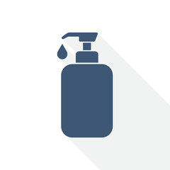 Poster - Liquid soap bottle vector icon. Flat design disinfectant gel illustration. Coronavirus protection symbol.