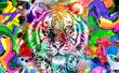 tiger head with creative colorful abstract elements on light background