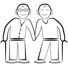 A schematic representation of an elderly gay couple.