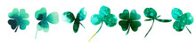 A Set Of Green Clover Leaves. Happy St. Patrick's Day. Vector Illustration