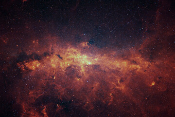 Poster - Amazing red deep space with stars, galaxies, nebula and explosion. Cosmos wallpaper