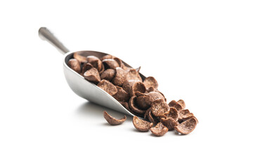 Sticker - Sweet chocolate breakfast cereal flakes in scoop.