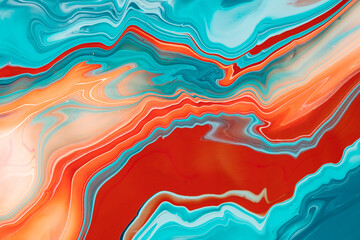 Wall Mural - Liquid acrylic background of overflowing paint mix. Fluid art texture of colorful waves and whirling shapes. An abstract mix of fluent dyes that flows up and down and creates a rippled backdrop.