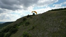 Paragliding free fligh over scenic landscape-Palava panorama in Czech republic parapente